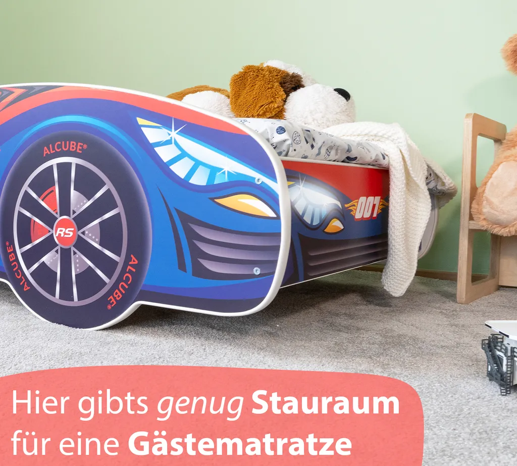 Alcube® Autobett 80x160 Mit LED-Beleuchtung PKW Burning Flame Mit Matratze Und Lattenrost Jugendbett Kinderbett 80x160 Cm - Blau – Bild 6