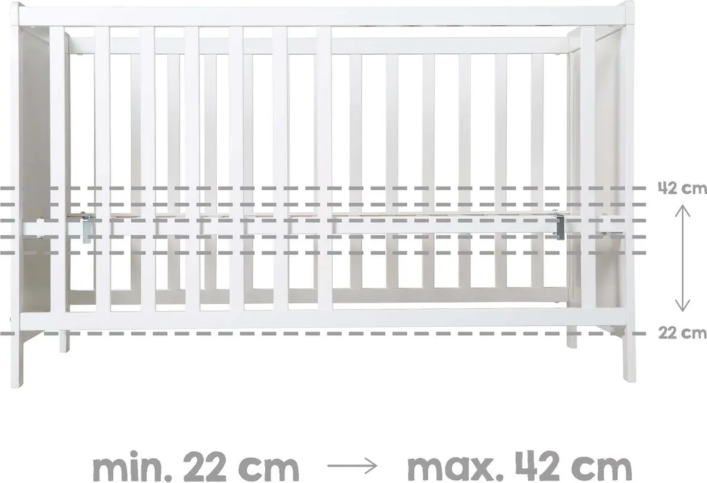 Roba Mulitfunktionsbett Sterne Grau Mit Beistellfunktion, Lattenrost, Matratze, Bettreduzierer, Himmel, Himmelstange, Kinderbett, Anstellbett, Babybett, Höhenverstellbar, Liegefläche 60x120 Cm, Weiß – Bild 10