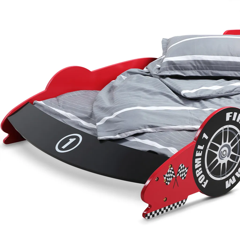 Kinderbett Formel 1 ✔200x90 Cm ✔inkl. Lattenrost ✔Holz ✔rot Schwarz Autobett Rennbett Bettgestell – Bild 4