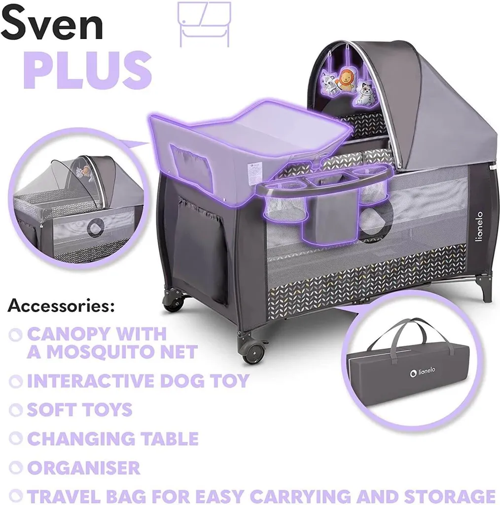 Reisebett Lionelo Sven Plus Grey Scandi Babybett Kinderbett Mit Wickelablage Klappbar – Bild 2