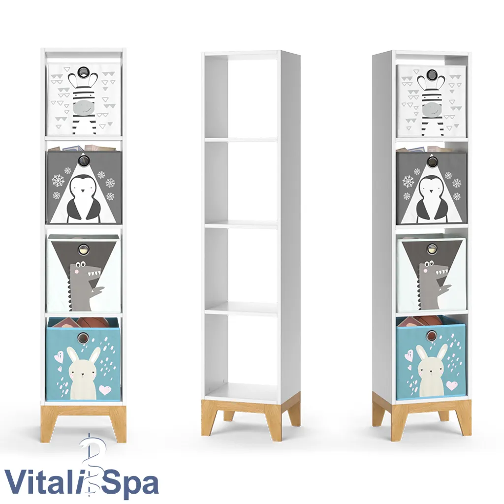 VitaliSpa Kinderregal Hochregal Würfelregal Malia Weiß Eiche Modern 35x160 Cm Kinderzimmer Regal Kindermöbel Ablage Fach Spielzeugaufbewahrung Spielzeugablage Kinderkleidung – Bild 7