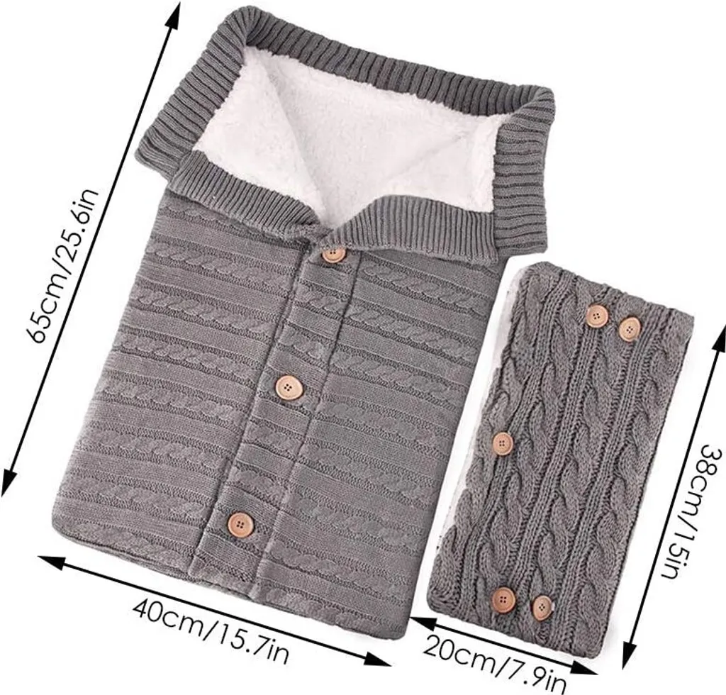 Baby Schlafsack Für Kinderwagen Winter Gestrickt Schlafsack Süße Samt Warme Tasche Pucksack Stricken Wickeln Abnehmbare Ärmel Strick Decke Schlafsack Swaddle Für Babys Neugeboren 0-18 Monat – Bild 5