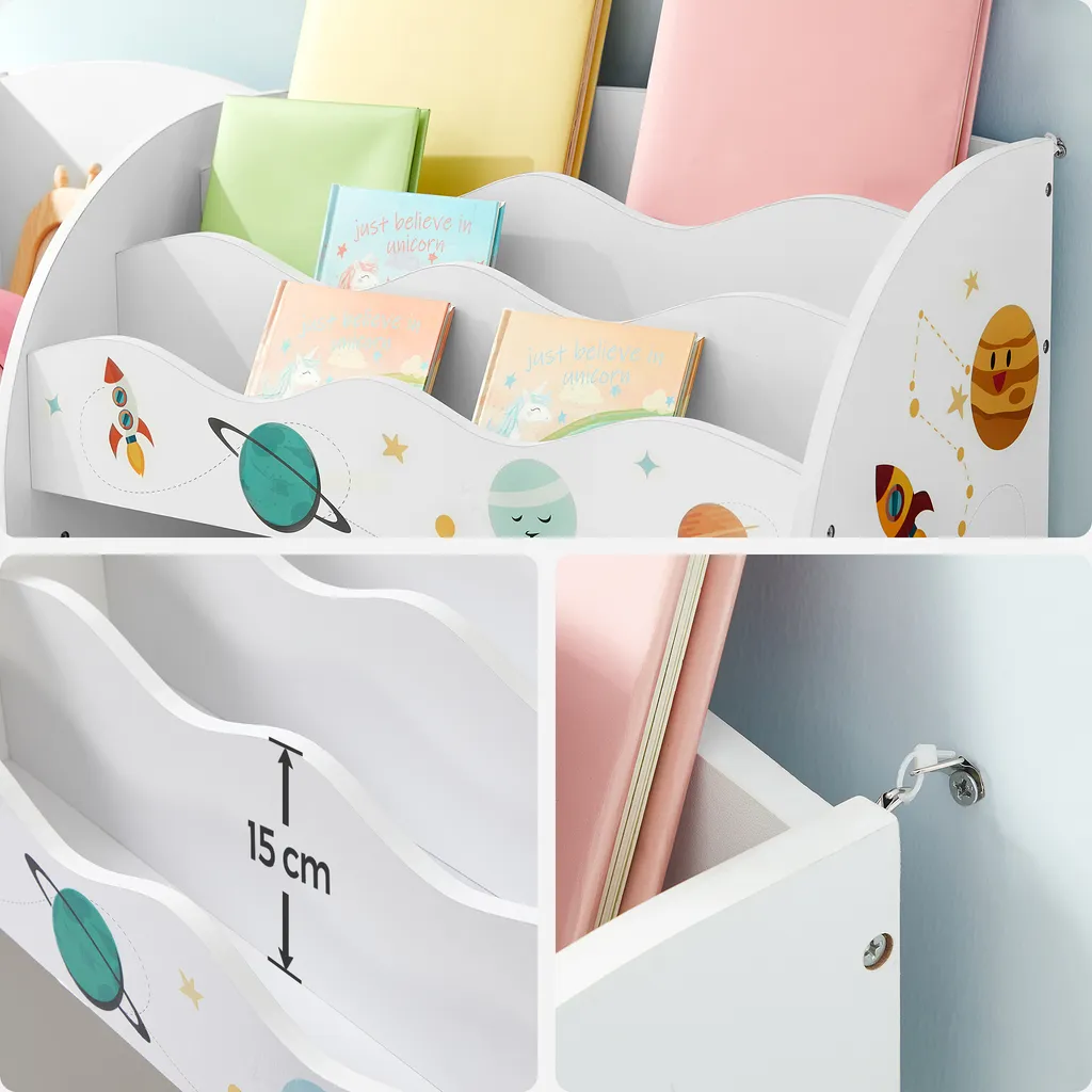 SONGMICS Kinderzimmerregal Kinderregal Bücherregal Für Kinder Mit 2 Boxen Spielzeug-Organizer Multifunktionale Ablage Mit 2 Aufbewahrungsboxen Weiß GKR42WT – Bild 6