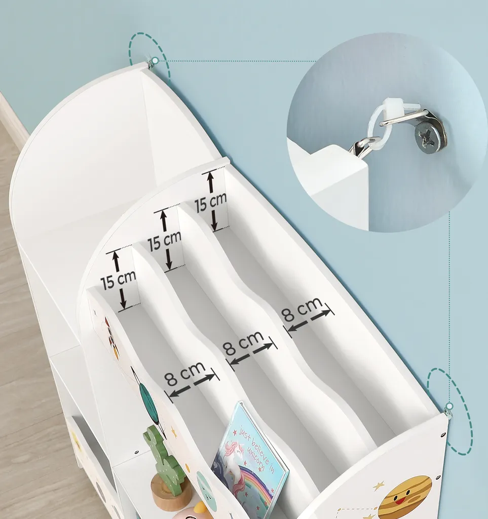 SONGMICS Kinderzimmerregal Kinderregal Bücherregal Für Kinder Mit 2 Boxen Spielzeug-Organizer Multifunktionale Ablage Mit 2 Aufbewahrungsboxen Weiß GKR42WT – Bild 7