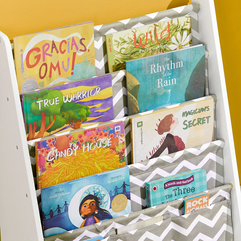 SoBuy KMB50-HG Kinder-Bücherregal Hängefächerregal Zeitungsständer Mit 4 Ablagefächern Büchergestell BHT Ca: 63x76x28cm – Bild 5