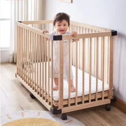 Dripex Baby-Laufstall Aus Holz, 4 Paneele, Spielzaun Für Kleinkinder, Verschiedene Kinder, Sicherheitszentren, Spielhof Für Babybett, Kiefer, 100 X 65 Cm