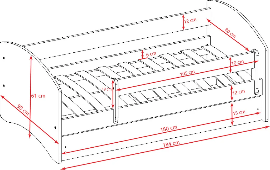 Kinderbett 180x80 Mit Rausfallschutz, Lattenrost & Schublade In Weiß 80 X 180 Mädchen Jungen Bett Skandi – Bild 5