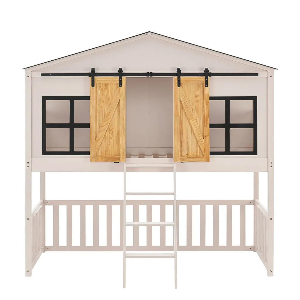Juskys Kinderbett Farmhaus 90 X 200 Cm Mit Treppe, Dach & Fenster – Hochbett Rosa Für Kinder – Lattenrost Bis 150 Kg – Hausbett Aus Massivholz – Bild 19