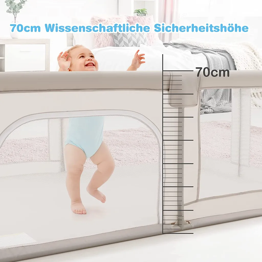 COSTWAY Baby Laufstall 190 X 150 Cm Mit 2 Türen, Laufgitter Mit Atmungsaktivem Netz Und Reißverschluss, Krabbelgitter, Laufgitterzelt Für Säuglinge Und Kleinkinder (Beige) – Bild 3