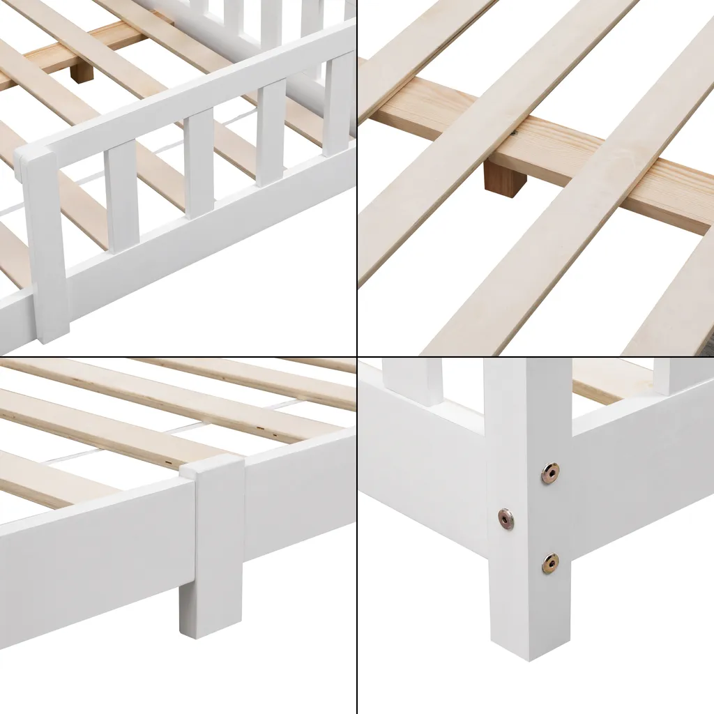 Kinderbett Sisimiut 140x200 Cm Hausbett Mit Rausfallschutz Bettenhaus Mit Lattenrost Kiefernholz Weiß – Bild 7
