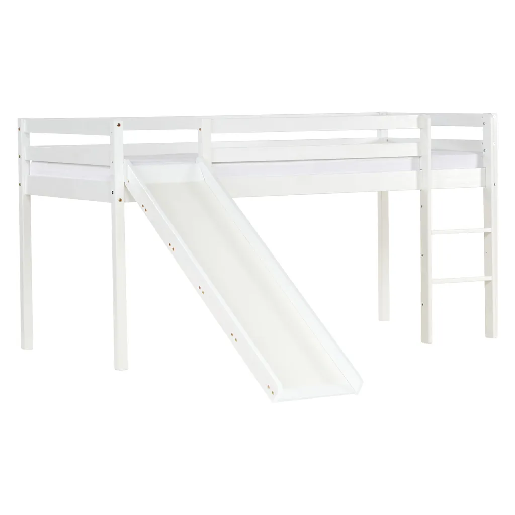 Homestyle4u 2124, Hochbett Mit Rutsche Und Lattenrost Kinderbett Weiß Kiefer 90x200 Cm Jugendbett Spielbett Rutschbett