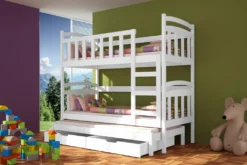 3 Personen Etagenbett Für Kinder Hölzern 188x81x160 Cm + 3 Matratzen Weiss