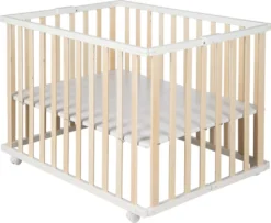 Roba Laufgitter Klappbar, Bicolor, 75x100 Cm, Platzsparendes Spielgitter Inkl. Rollen, Holz