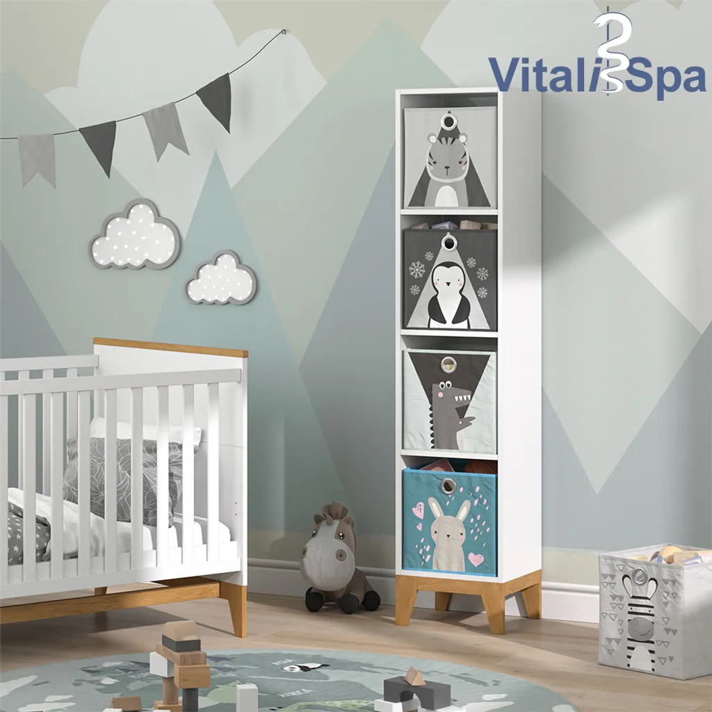 VitaliSpa Kinderregal Hochregal Würfelregal Malia Weiß Eiche Modern 35x160 Cm Kinderzimmer Regal Kindermöbel Ablage Fach Spielzeugaufbewahrung Spielzeugablage Kinderkleidung – Bild 4
