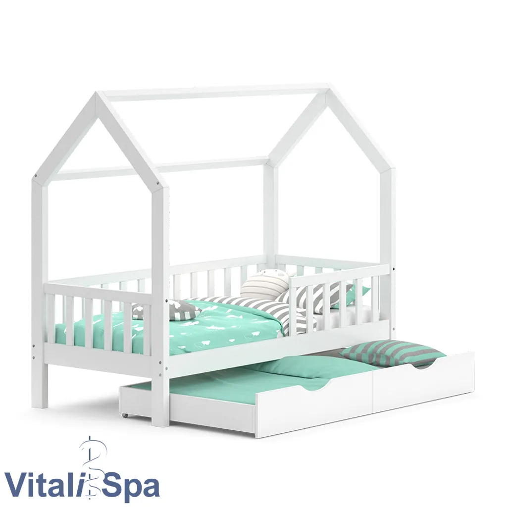 VitaliSpa Kinderbett Hausbett Gästebett Wiki Weiß 80x160cm Schublade Lattenrost – Bild 7