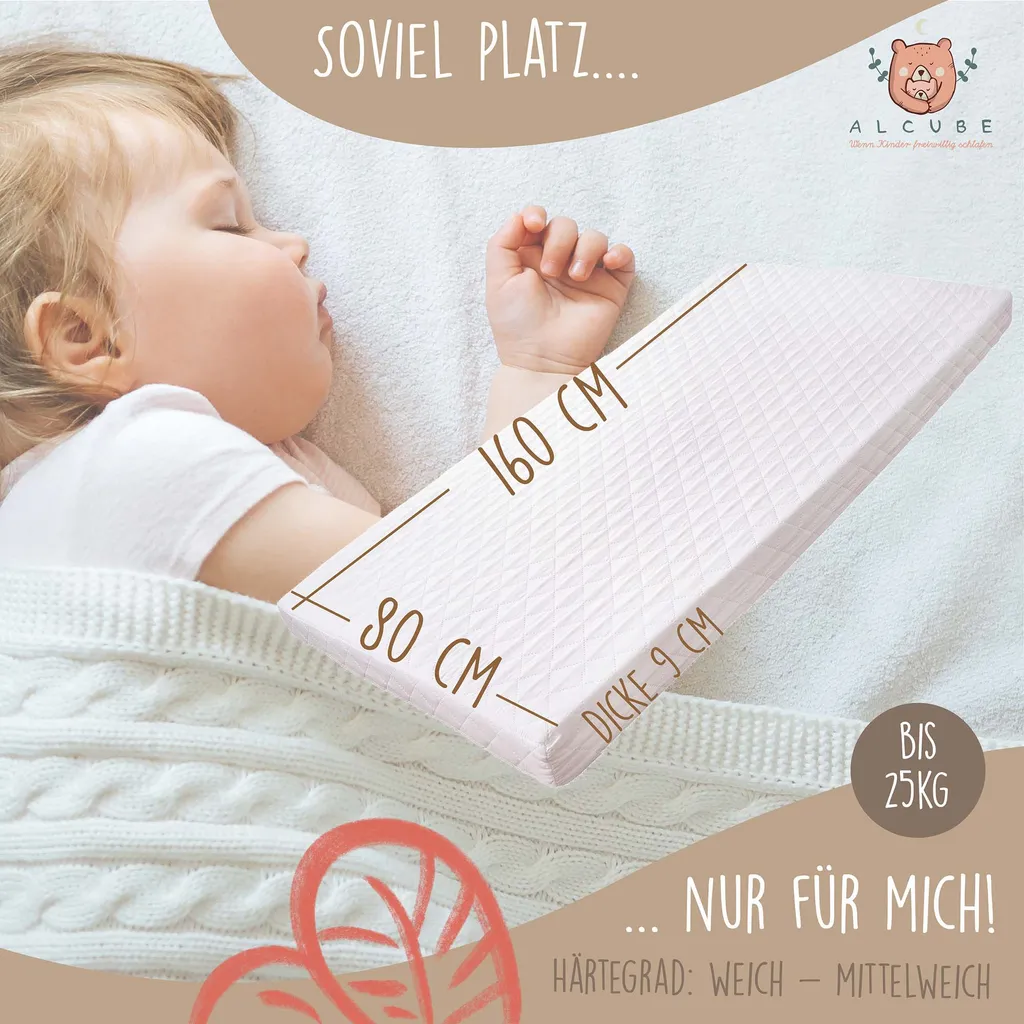 Alcube® Kindermatratze 80 X 160 Cm Für Kinderbett Hausbett Kaltschaummatratze 160x80 Weiß - Mit Spannbettlaken – Bild 2