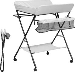 EINFEBEN Baby Wickeltisch Mulde Badewanne Höhenverstellbare Klappbar Wickelkommode Klappbarer Höhenverstellbarer Mit Auflage Mit Abschließbaren Rädern Sicherheitsgurt