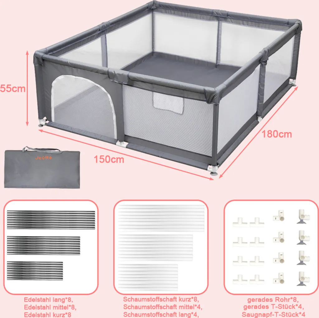 Lospitch Laufstall Baby Laufgitter Robuster Sicherheitsspielplatz Mit Superweichem, Atmungsaktivem Netz, Kinderzaun Für Säuglinge Kleinkinder Oxford – Bild 2