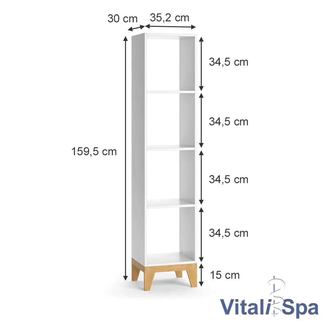 VitaliSpa Kinderregal Hochregal Würfelregal Malia Weiß Eiche Modern 35x160 Cm Kinderzimmer Regal Kindermöbel Ablage Fach Spielzeugaufbewahrung Spielzeugablage Kinderkleidung – Bild 3