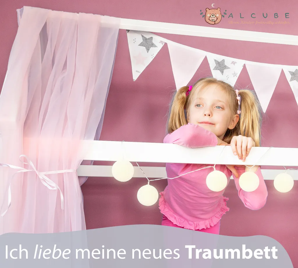 Alcube® Hausbett Deko-Set In Rosa Für Hausbetten Kinderbetten I 3er-Set Baldachin, Wimpelkette Und Lichterkette – Bild 16