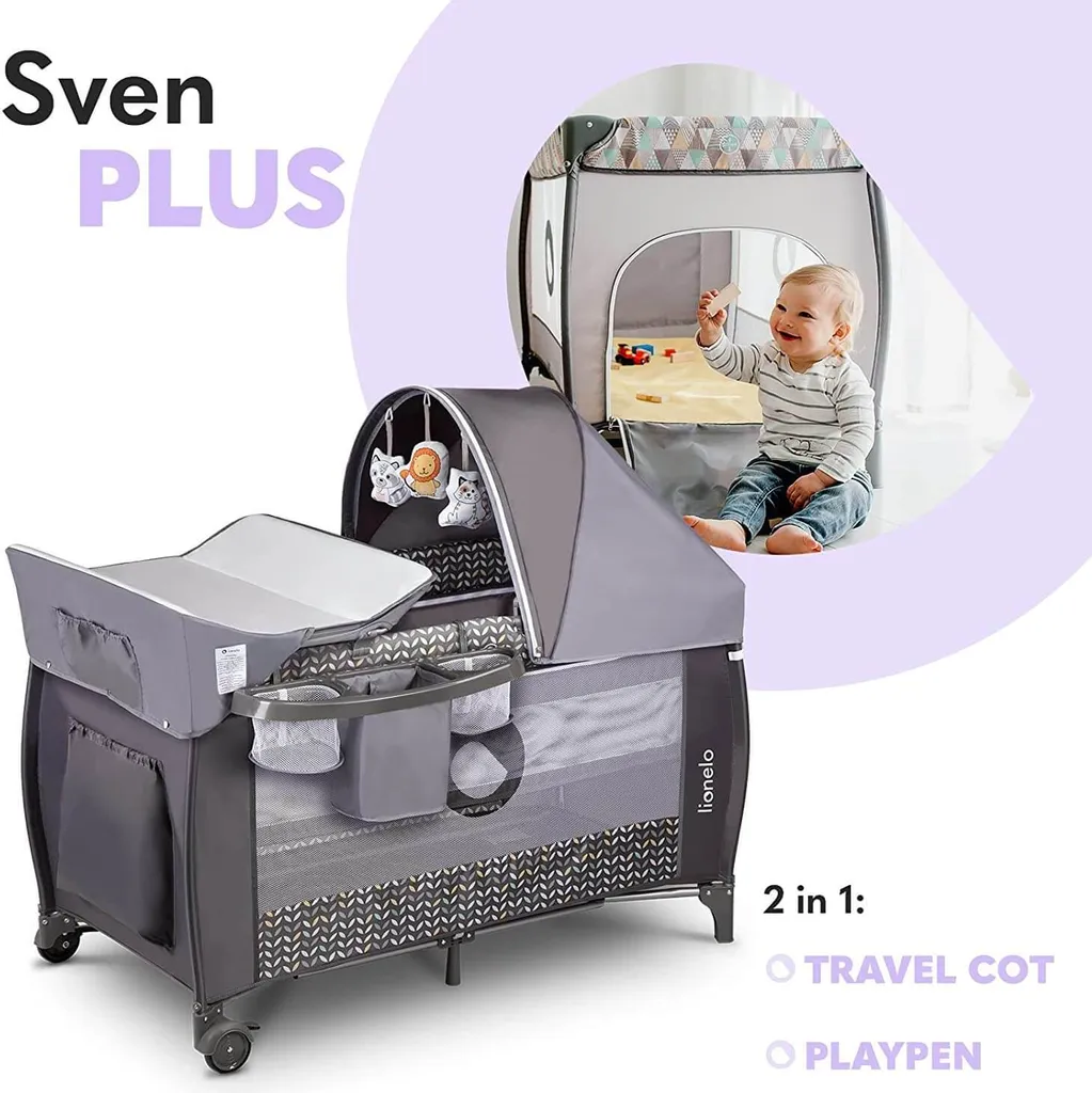 Reisebett Lionelo Sven Plus Grey Scandi Babybett Kinderbett Mit Wickelablage Klappbar – Bild 6