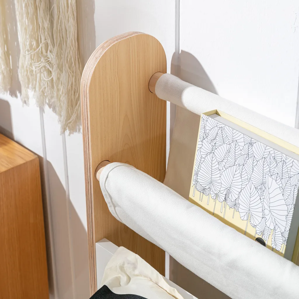 HOMCOM Kinderbett Jugendbett Hausbett Mit Betttasche Spielzeugtasche Ab 3 Jahre Holzbett Kinderzimmer Spielbett Einzelbett Kiefernholz Weiß+Natur 229 X 98 X 95 Cm – Bild 8