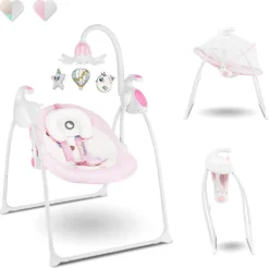 Lionelo Robin Baby Wippe Babyschaukel Elektrisch Mit Liegefunktion Von 0 Bis 9 Kg Moskitonetz Melodien Spieluhr Rosa