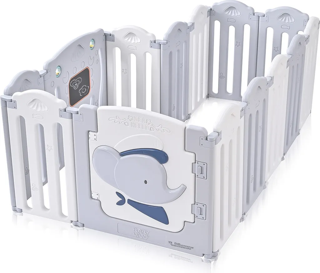 Baby Vivo Laufgitter Aus Kunststoff Faltbar - Kapitän Benjamin In Grau Und Weiß – Bild 4