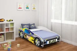 ACMA Jugendbett Kinderbett Auto-Bett Junior Cars Bett Komplett-Set Mit Matratze, Lattenrost Und Rausfallschutz 160x80 Cm - CAR-6 + NAME