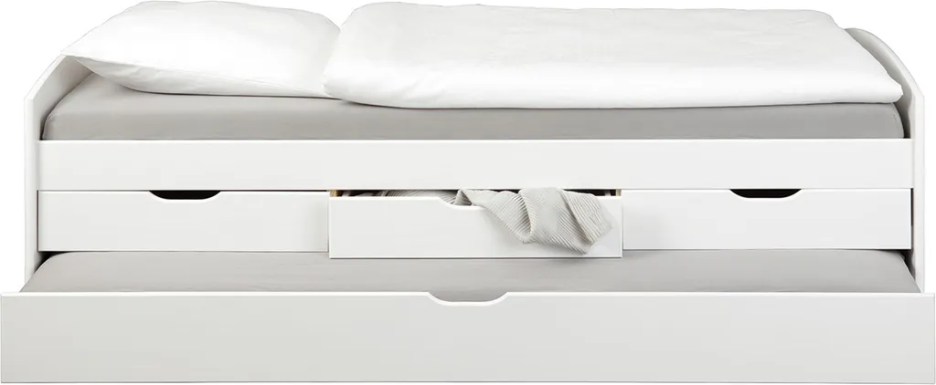 Stauraumbett Mit 2 Liegeflächen Rieka Massivholz Weiss 90 X 200 Cm 3 Schubladen Funktionsbett Schlafzimmer Kinderzimmer Inkl. Gästeliege – Bild 2