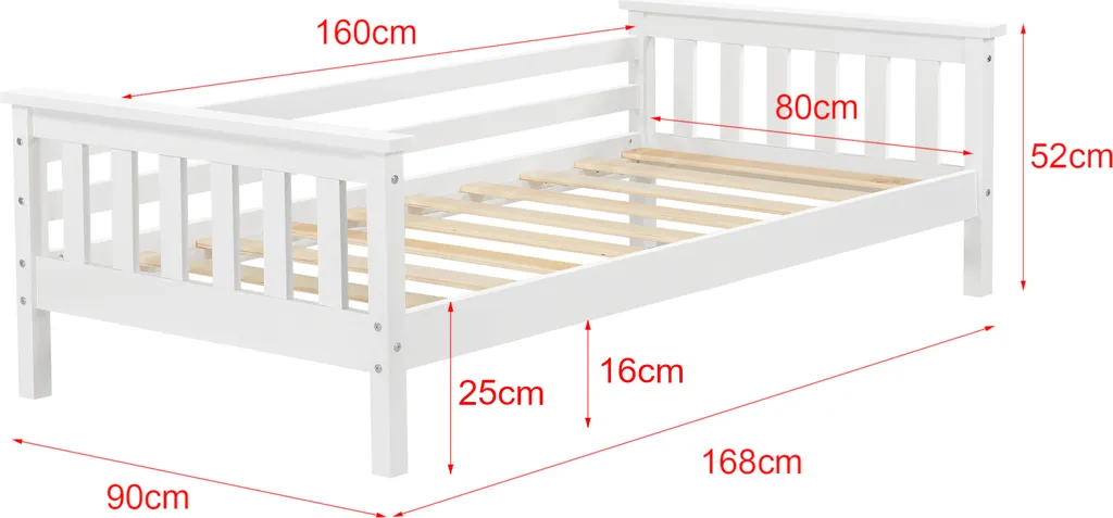 Kinderbett Nuuk Mit Komfort-Matratze 80x160 Cm Jugendbett Mit Stauraum Und Lattenrost Kojenbett Kiefernholz Sperrholz Weiß – Bild 3