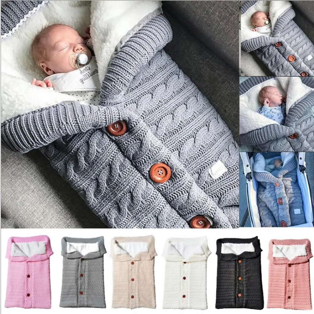 Baby Schlafsack Für Kinderwagen Winter Gestrickt Schlafsack Süße Samt Warme Tasche Pucksack Stricken Wickeln Abnehmbare Ärmel Strick Decke Schlafsack Swaddle Für Babys Neugeboren 0-18 Monat – Bild 7