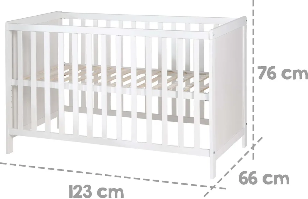 Roba Mulitfunktionsbett Sterne Grau Mit Beistellfunktion, Lattenrost, Matratze, Bettreduzierer, Himmel, Himmelstange, Kinderbett, Anstellbett, Babybett, Höhenverstellbar, Liegefläche 60x120 Cm, Weiß – Bild 4