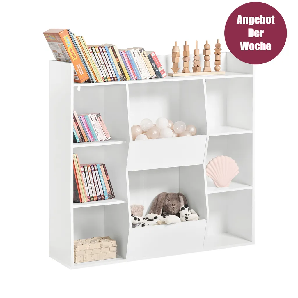 SoBuy KMB55-W Bücherregal Für Kinder Kinderregal Aufbewahrungsregal Mit 8 Offenen Fächern Spielzeugregal Standregal Kinderzimmer Möbel Weiß BHT Ca.: 106x104x30cm