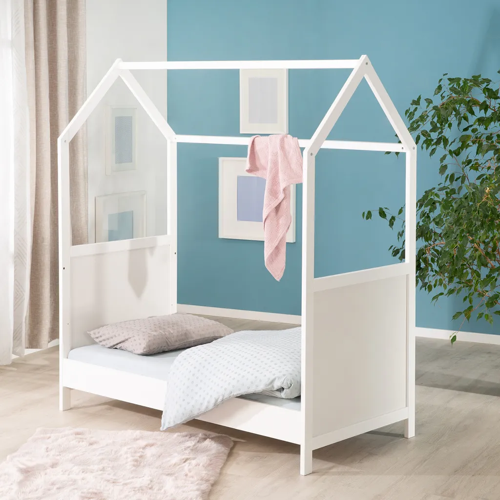 Roba Hausbett 70 X 140 Cm, Kombi-Kinderbett In Hausoptik, Weiß, 3-fach Verstellbar, Schlupfstäbe, Umbaubar Zum Juniorbett – Bild 6