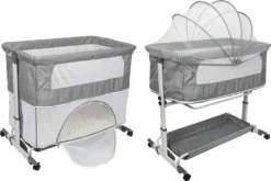 WYCTIN Beistellbett Mit Matratze Babybett Babywiege Reisebett Faltbar Stubenwagen Höhenverstellbar Mit Rollen Moskitonetz