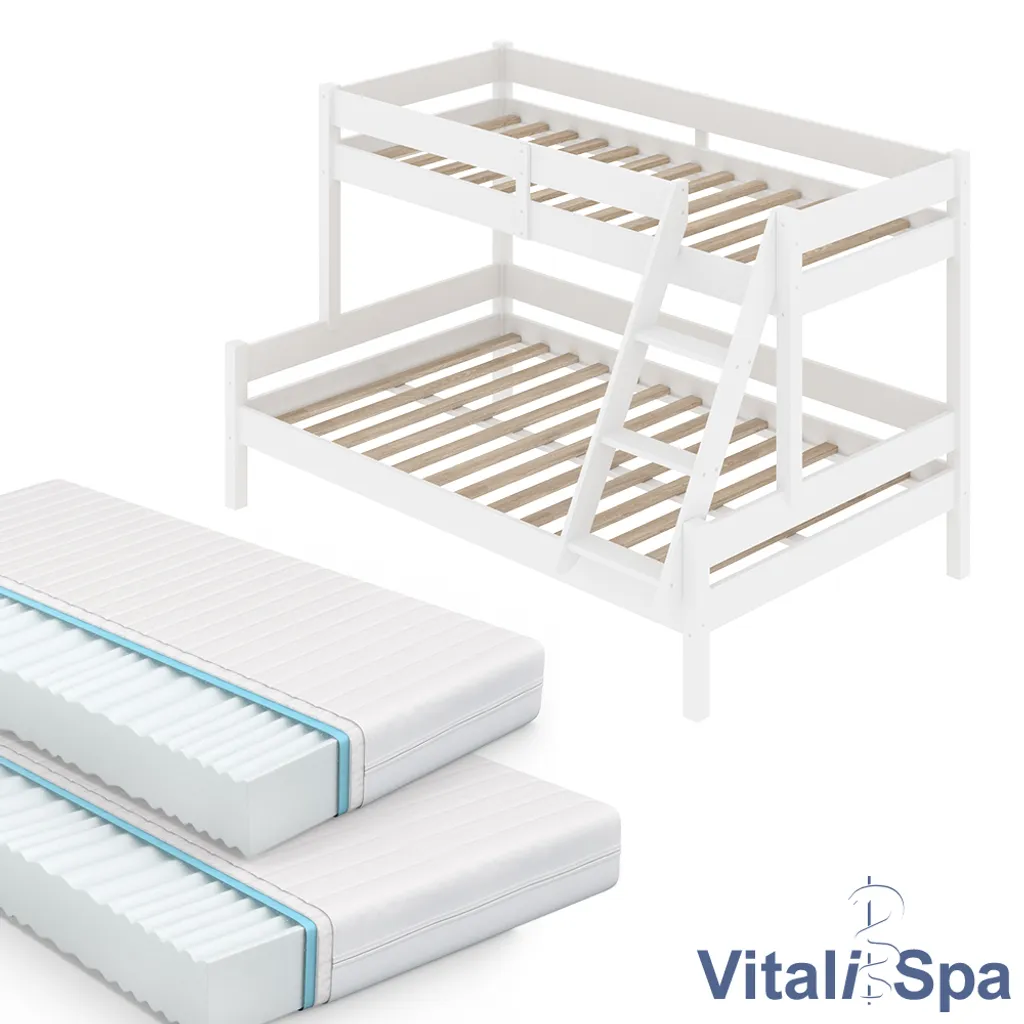 VITALISPA Kinderbett EVEREST Etagenbett Weiß Inkl. Matratzen Hochbett Spielbett Massiv Stockbett – Bild 2