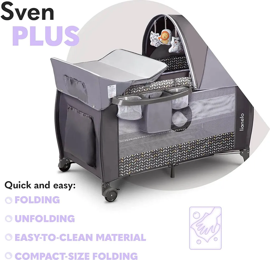 Reisebett Lionelo Sven Plus Grey Scandi Babybett Kinderbett Mit Wickelablage Klappbar – Bild 8