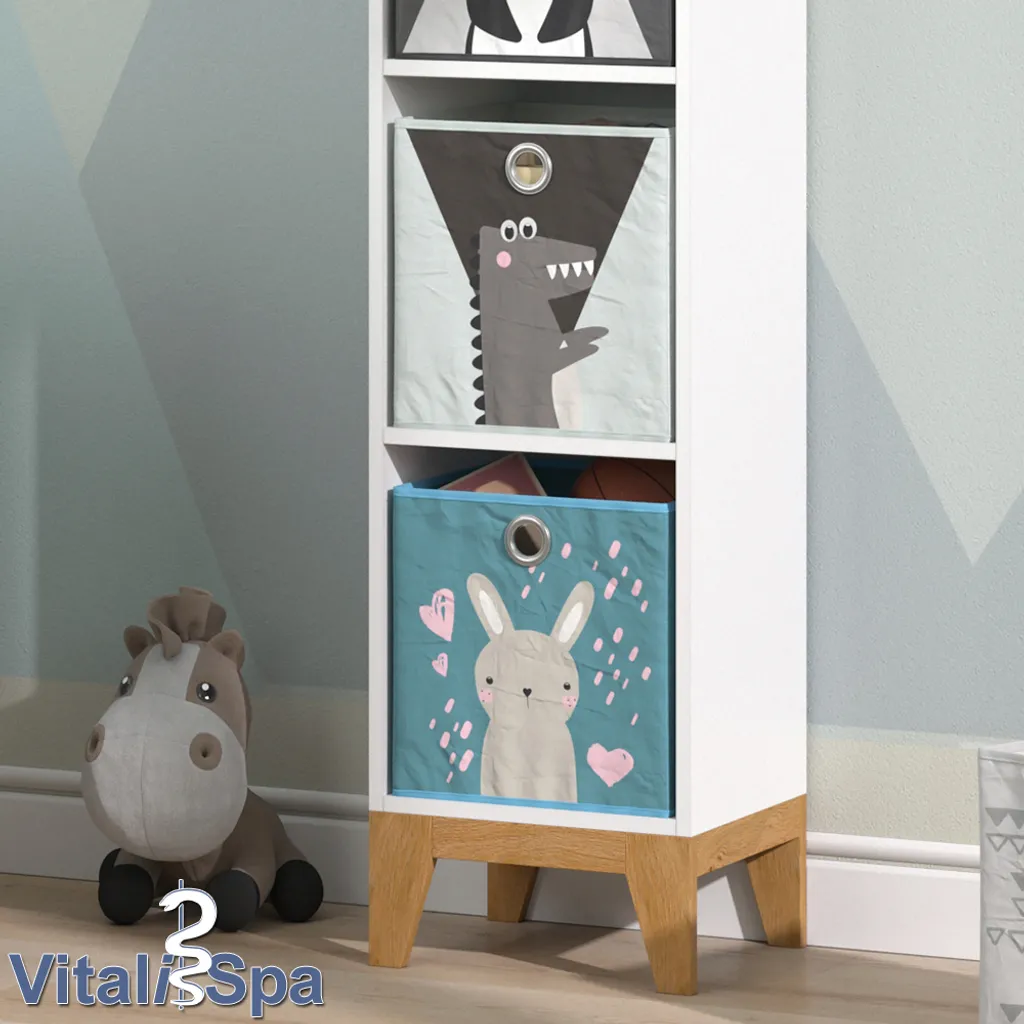 VitaliSpa Kinderregal Hochregal Würfelregal Malia Weiß Eiche Modern 35x160 Cm Kinderzimmer Regal Kindermöbel Ablage Fach Spielzeugaufbewahrung Spielzeugablage Kinderkleidung – Bild 5