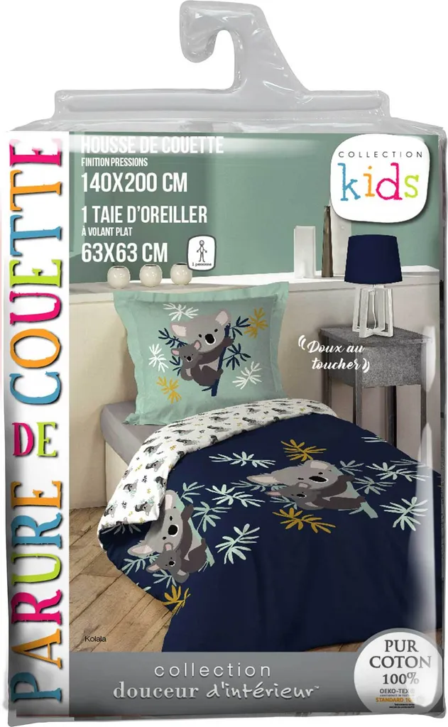 2tlg. Kinder Bettwäsche 140x200cm Koala Baumwolle Bettdecke Bettgarnitur Blau – Bild 2