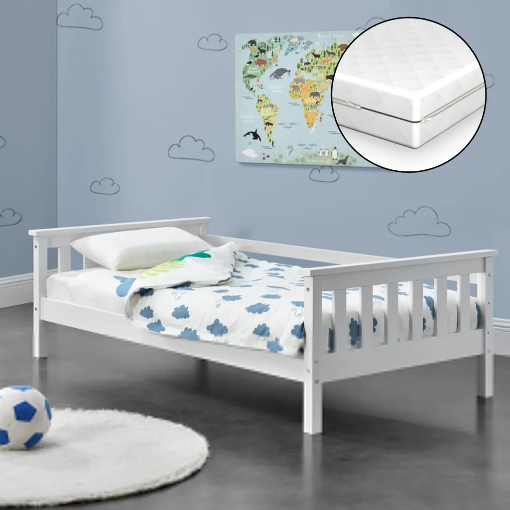 Kinderbett Nuuk Mit Komfort-Matratze 80x160 Cm Jugendbett Mit Stauraum Und Lattenrost Kojenbett Kiefernholz Sperrholz Weiß – Bild 2