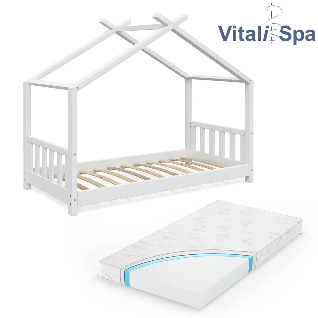 VitaliSpa Kinderbett + Matratze Design Weiß 168 X 138 X 87 Cm Massivholz – Bild 2