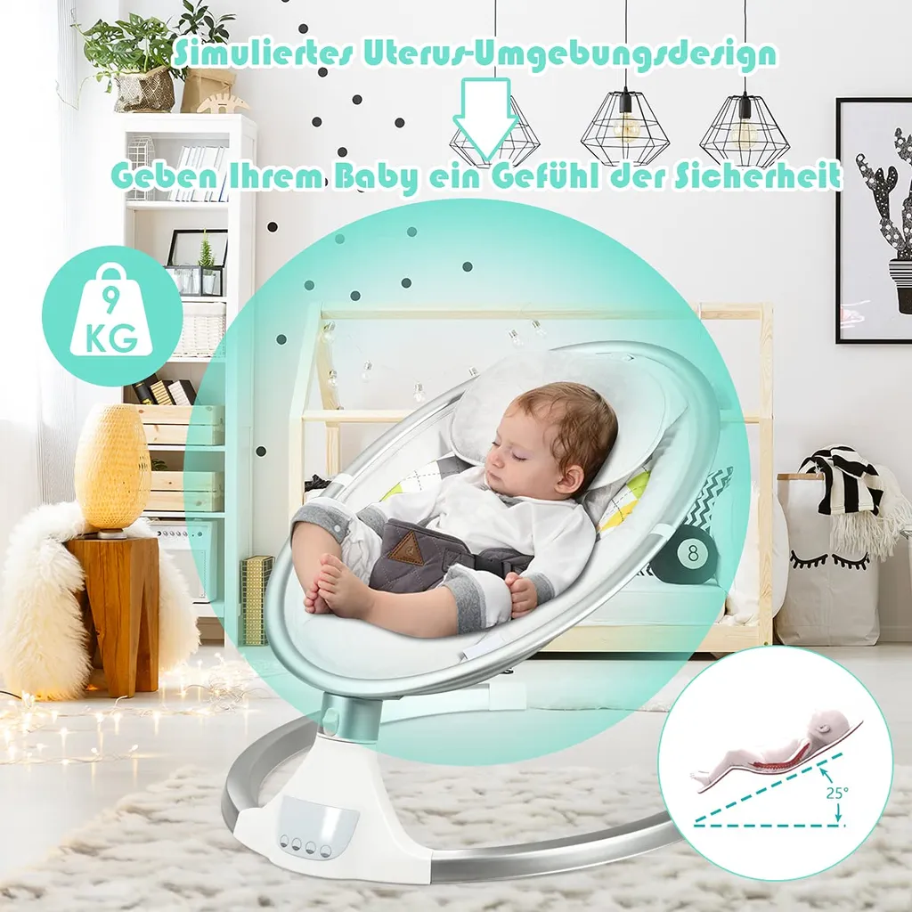 COSTWAY Babywippe Elektrisch Mit Timer, Babyschaukel Babywiege Mit 5 Schwingungsamplituden Musik Und Bluetoothfunktion Beige – Bild 2