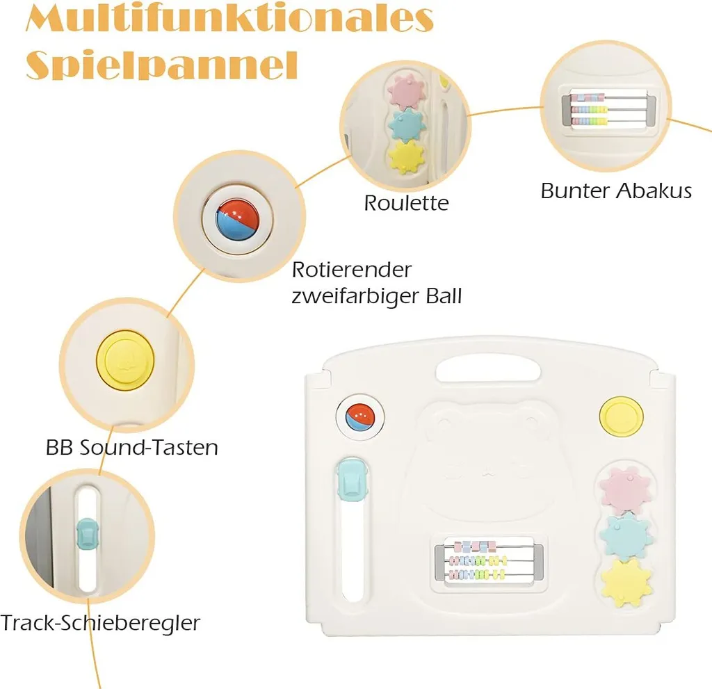 COSTWAY Laufgitter Mit Aufbewahrungstasche, Tür Und Spielzeugboard, Baby Laufstall Faltbar, Absperrgitter Aus Kunststoff, Krabbelgitter, Spielzaun Für Kinder, Schutzgitter (16 Elemente) – Bild 4