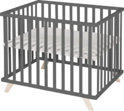 Roba Laufgitter 'Lil Planet Grau', 75x100 Cm, Spielgitter Inkl. Schutzeinlage Und Holz Anthrazit