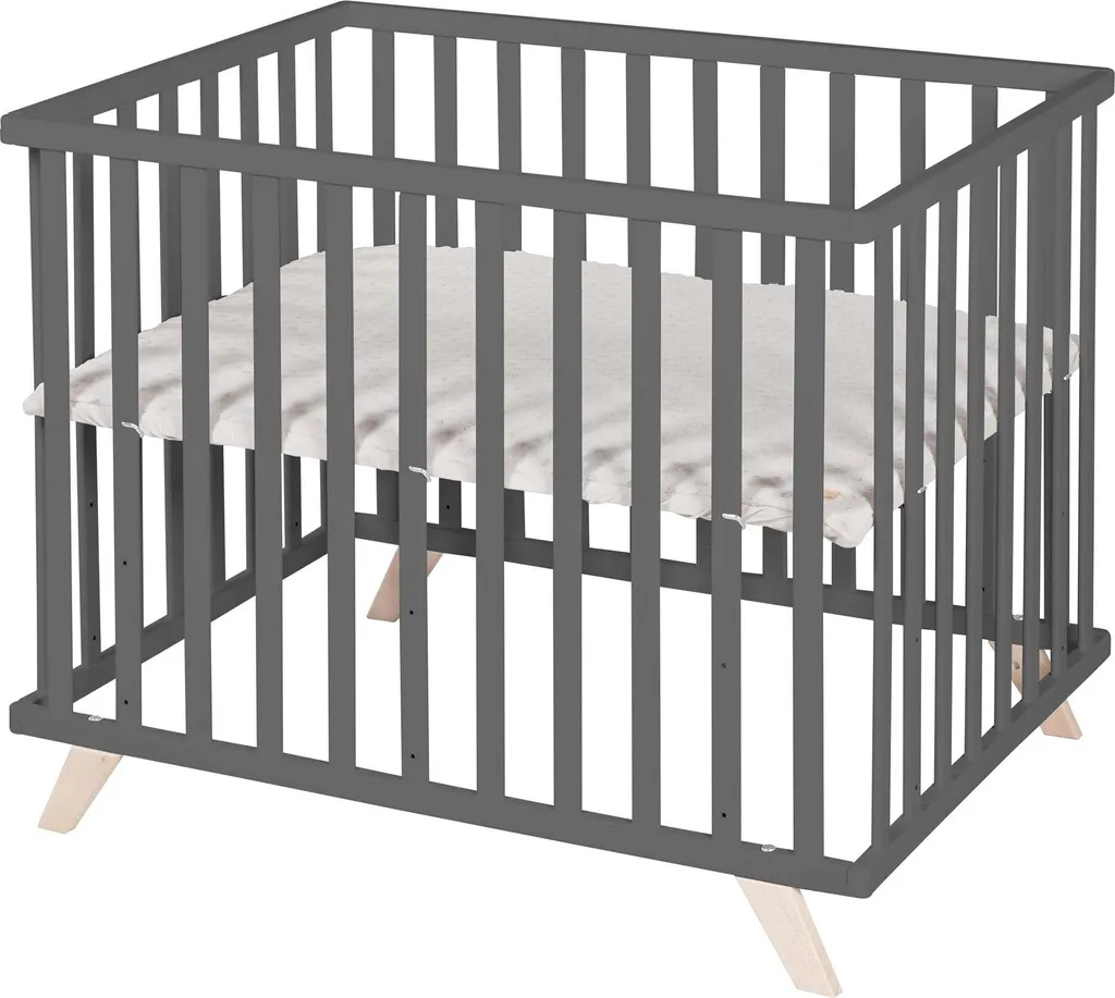 Roba Laufgitter 'Lil Planet Grau', 75x100 Cm, Spielgitter Inkl. Schutzeinlage Und Holz Anthrazit