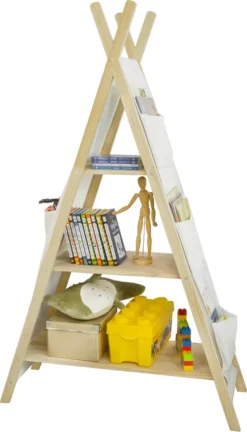SoBuy KMB30-WN Tipi Kinderregal Mit 3 Aufbewahrungsfächer Kinder Bücherregal Spielzeugregal Kinderzimmerregal BHT Ca.: 93x151x36cm