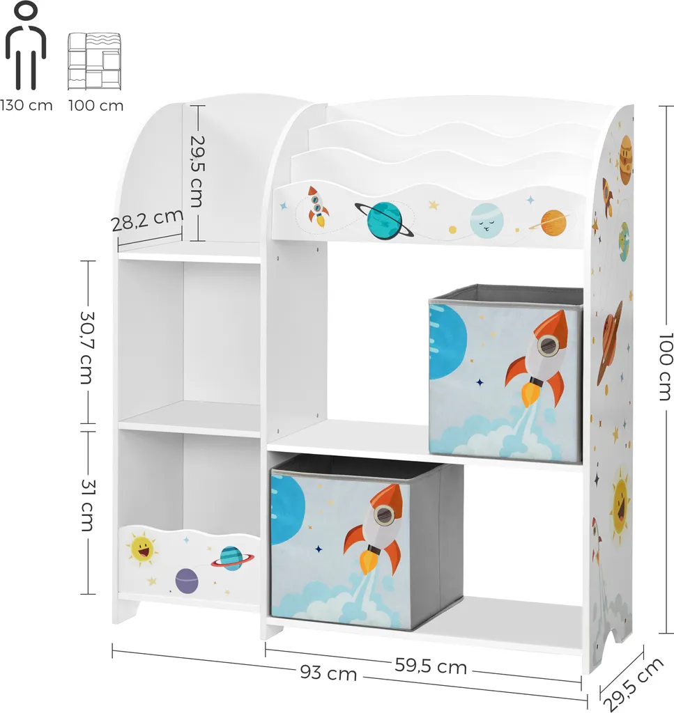 SONGMICS Kinderzimmerregal Kinderregal Bücherregal Für Kinder Mit 2 Boxen Spielzeug-Organizer Multifunktionale Ablage Mit 2 Aufbewahrungsboxen Weiß GKR42WT – Bild 2