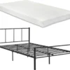 [en.casa] Metallbett 120x200 Cm Mit Matratze Aus Kaltschaum Jugendbett Schwarz Stahlbett Mit Kaltschaummatratze Standard 100 Gästebett Mit Lattenrost Matratze Und Kopfteil