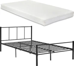 [en.casa] Metallbett 120x200 Cm Mit Matratze Aus Kaltschaum Jugendbett Schwarz Stahlbett Mit Kaltschaummatratze Standard 100 Gästebett Mit Lattenrost Matratze Und Kopfteil